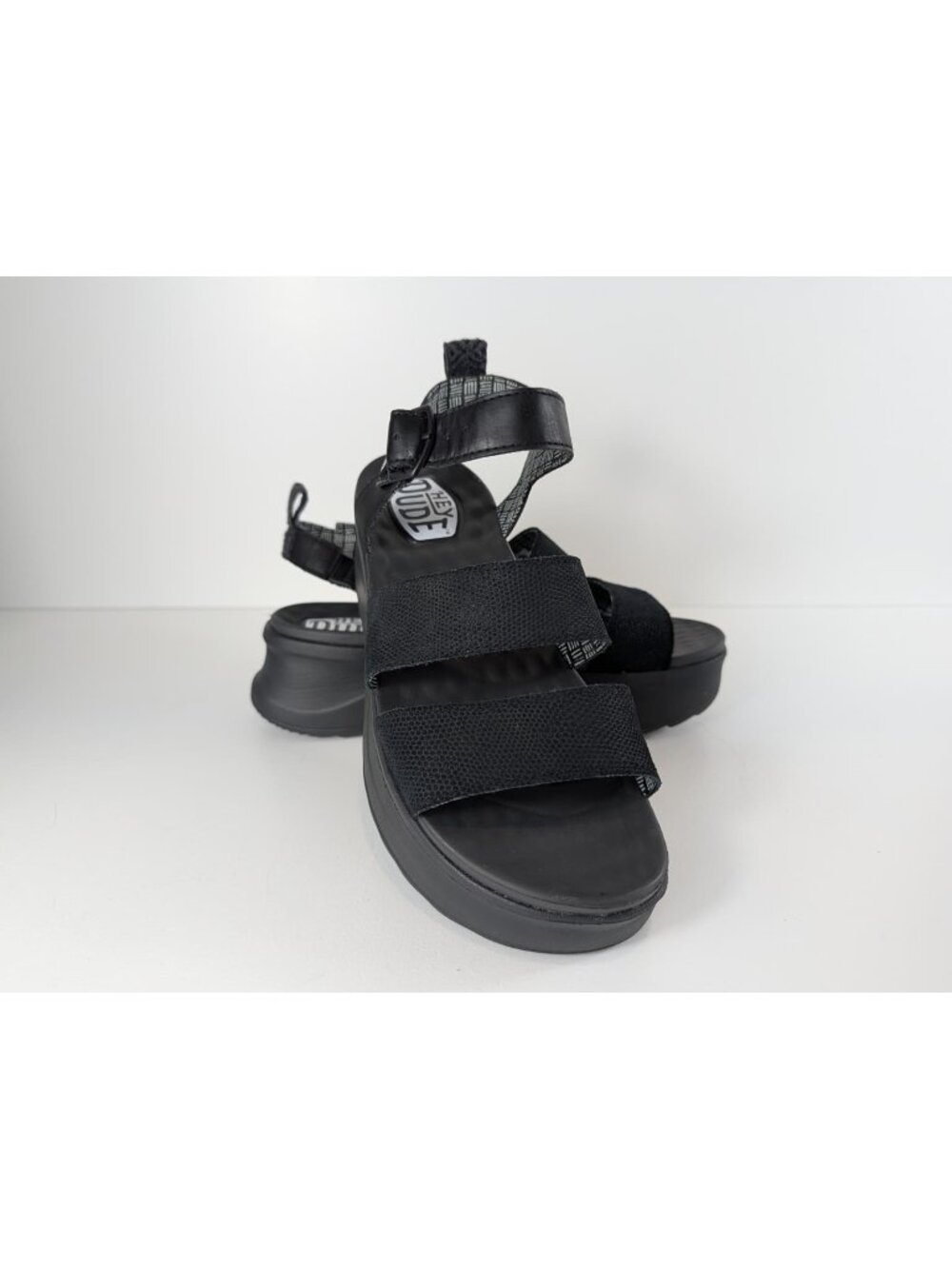 Hey Dude Women's Delray Buckle Classic Black Sandals with Adjustable Straps W10